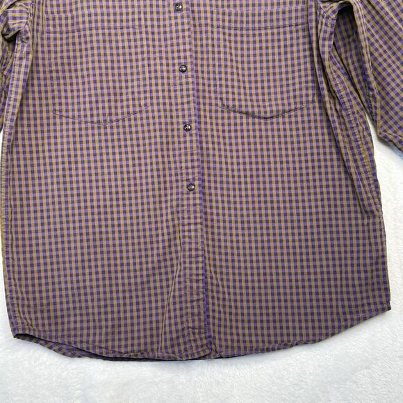 PATAGONIA Women's Size M Loose Fit Purple Khaki Check Plaid Button Front Shirt - Picture 6 of 16